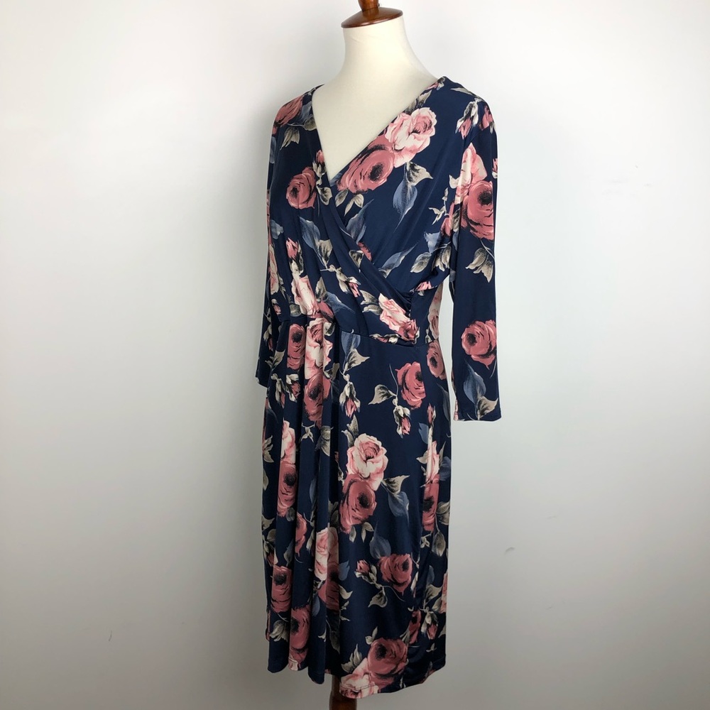 ModCloth Blue Floral Faux Wrap Jersey Dress - Picture 3 of 8